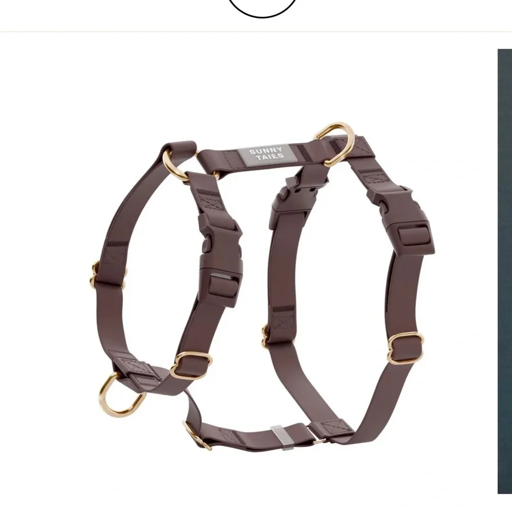 Sunny Tails Dog Harness + Leash Bundle Espresso Brown, Like New